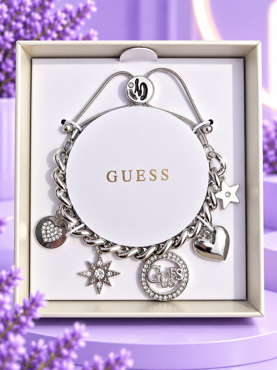 Pulsera plateada charms logo
